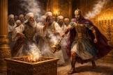 Uzziah enters the Temple to burn incense